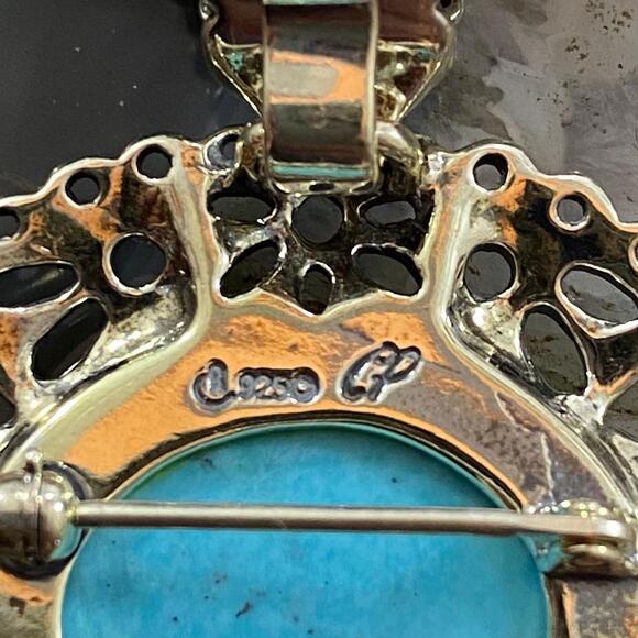 Carolyn Pollack Southwestern Style Sterling Silver Oval Turquoise Pendant/Brooch - Picture 8 of 10
